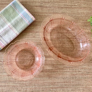 Vintage Pink Depression Jeannette Glass Cherry Blossom Oval Serving Bowls - Set of 2