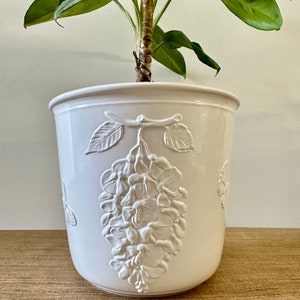 Vintage White Glazed Ceramic Planter with Grapes and Butterflies Made in Italy image 6