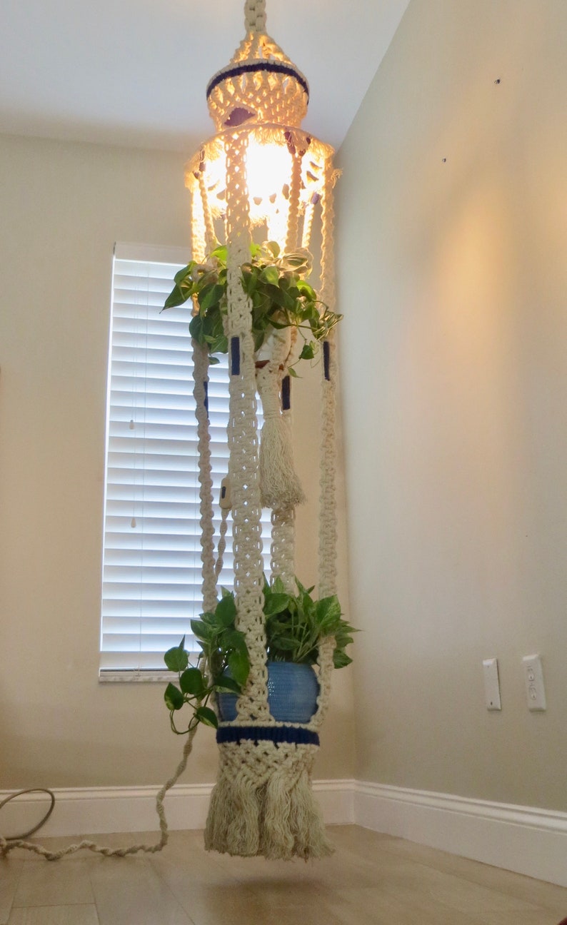 Vintage Macrame Swag Lamp Macrame Plant Holder Dimmable Etsy
