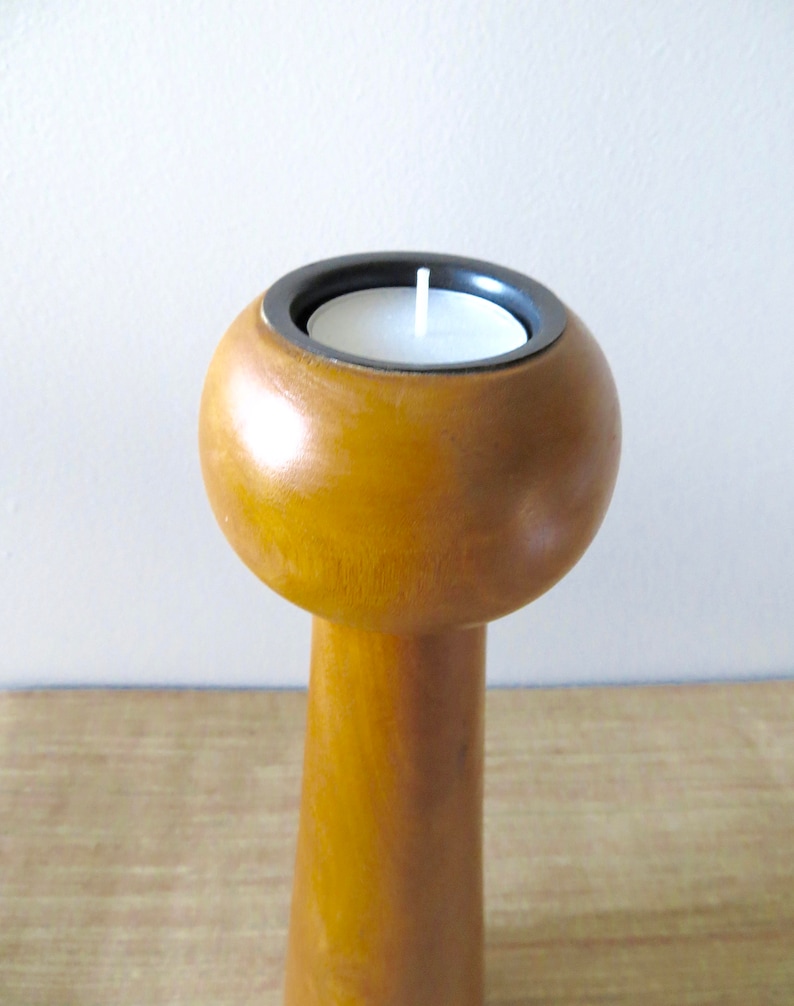 Vintage Teak Candle Holder Tall Tea Light Candlestick Holder