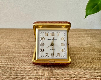 Vintage Westclox Folding Travel Alarm Clock with Animal Print Case