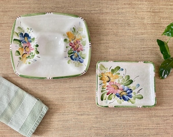 Vintage Ceramic Floral Serving Trays - Set of 2 - Hand Painted