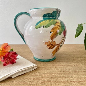 Vintage Italian Hand Painted Ceramic Pitcher Colorful Grapes and Leaves image 6