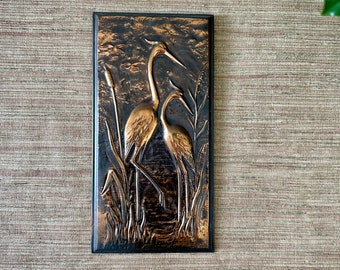 Vintage Copper Cranes Wall Plaque - Made in Germany