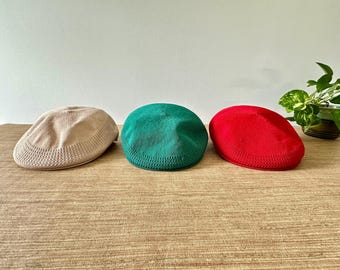 Vintage Kangol Tropic 504 Flat Cap Set – Red, Green & Beige, Made in UK