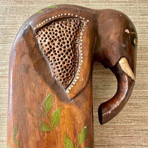 Vintage Large Wood Elephant Statue with Copper Accents Hand Carved and Painted image 5