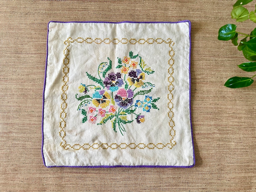 Vintage Floral Pansy Cross Stitch Pillow Case Hand Made - Etsy
