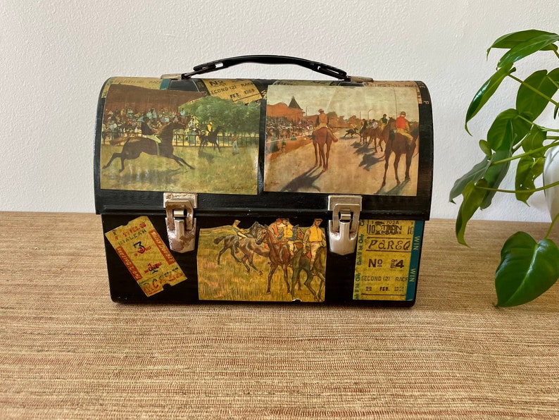 Vintage Decoupaged Thermos Lunchbox Equestrian Themed image 2