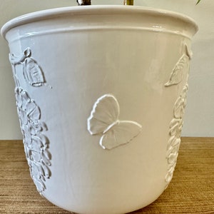 Vintage White Glazed Ceramic Planter with Grapes and Butterflies Made in Italy image 5