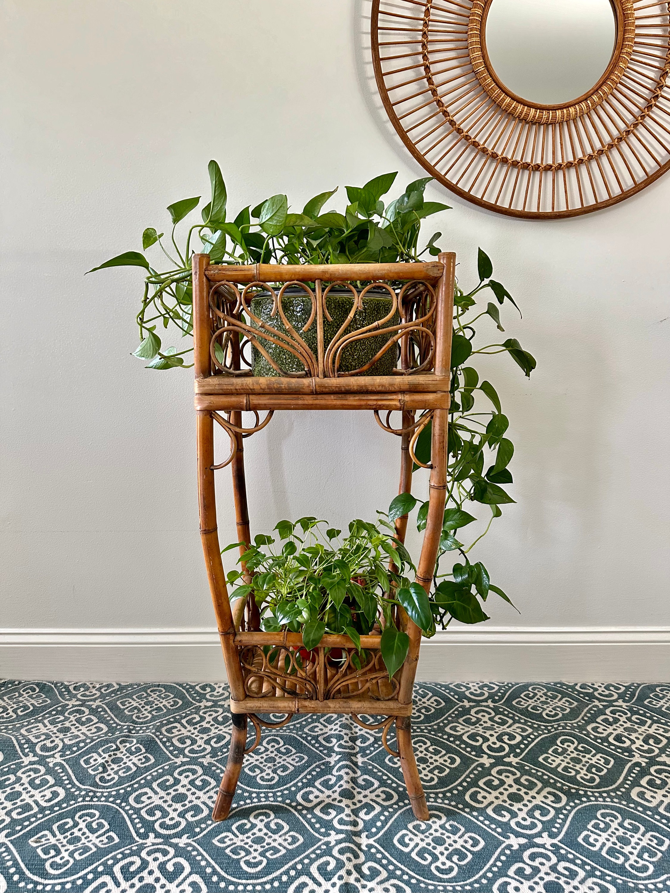 Reserved-vintage Tall Tortoiseshell Bamboo Plant Stand - Two