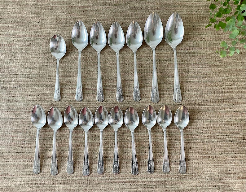 Vintage Wm A Rogers Sectional Oneida Ltd. Flatware Lido Pattern Silverplate Spoon Set 27 Pieces image 2