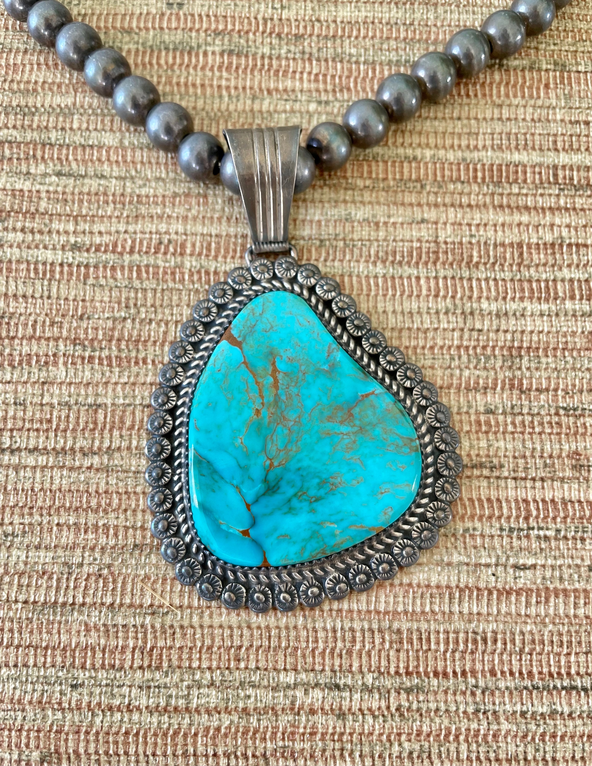 ヴィンテージ 特大ターコイズ 45g Loren Thomas Begay Navajo インディアンジュエリー ナバホ ホピ hopi zuni silver ターコイズ oldpawn ナバホ Loren・Thomas・Begay ローレン・トーマス・ビゲイ BIGモレンチ