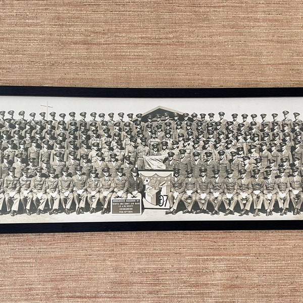 Framed Yard Long Panoramic Military Photograph of 1944 World War Two Bombardier Squadron - Santa Ana Army Air Base