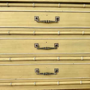 Vintage Authentic Henry Link Bali Hai Bachelors Chest Three Drawer Yellow Faux Bamboo image 5