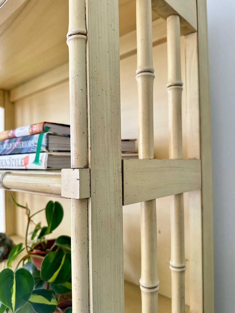 Vintage Henry Link Bali Hai Louvered Cabinet with Hutch Yellow Faux Bamboo Bookshelf image 8