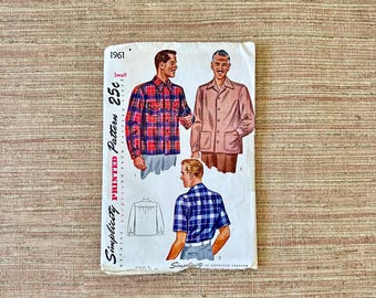 Vintage Original Simplicity 1961 Sewing Pattern - 1940s Mens Shirt - Size Small
