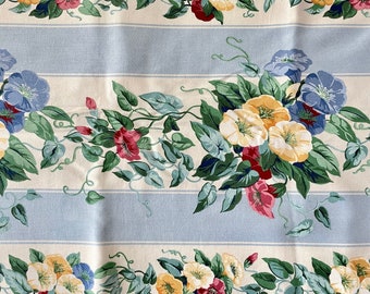 Vintage Floral Stripe Fabric - The Potpourri Collection by Western Textile - Blue and Ivory Stripe with Flowers
