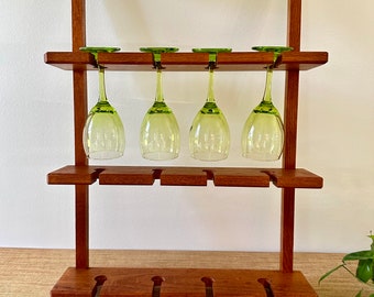 Vintage Wood Wine Glass Wall Rack - Retro Bar Decor