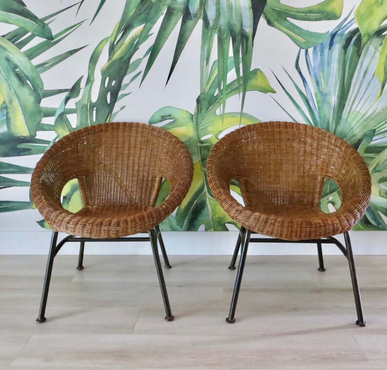 Vintage Wicker Chair Wicker and Iron Scoop Chairs Saucer Etsy