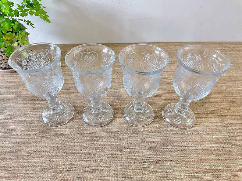 Vintage Avon Pressed Glass Water Goblets Set of 4 Heart & Diamond Fostoria Loving Cup image 2