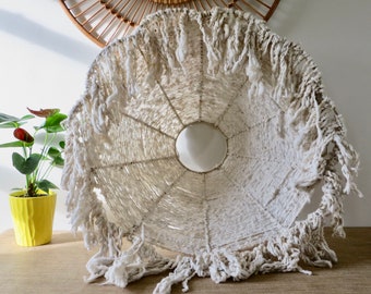 Vintage Large Woven Shade With Fringe for Ceiling Light or Lamp - Cream Color - Boho Style