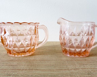 Vintage Pink Depression Glass - Sugar and Creamer Set - Jeannette Glass Co. - Windsor Pattern