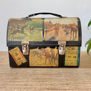 Vintage Decoupaged Thermos Lunchbox Equestrian Themed image 1