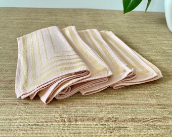 Vintage Pink Napkins With Gold Geometric Stripes - Set of 4