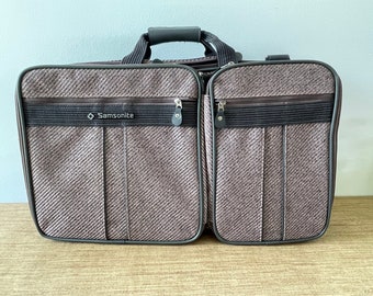 Vintage Samsonite Silhouette Carry On Luggage - Samsonite Tweed Carry On - Gray Pink Tweed Fabric