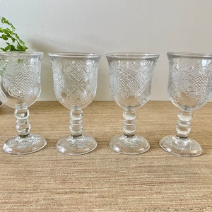 Vintage Avon Pressed Glass Water Goblets Set of 4 Heart & Diamond Fostoria Loving Cup image 1