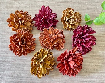 Vintage Pine Cone Style Flowers - Set of 8 - Mustard, Copper and Red