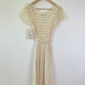 Vintage Cream Maxi Cutwork Dress with Scoop Neck and Cap Sleeves Breakin Loose Size 9/10 NWT Boho Dress image 7