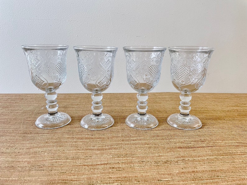 Vintage Avon Pressed Glass Water Goblets Set of 4 Heart & Diamond Fostoria Loving Cup image 6