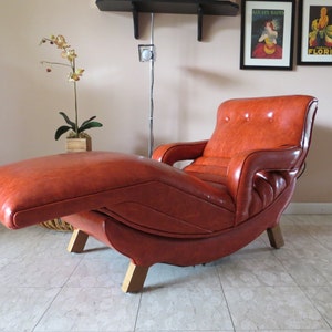 Mid Century Modern Contour Lounge Chair Reclining Massage Chair Recliner Danish Modern Rare Orange Rust Color