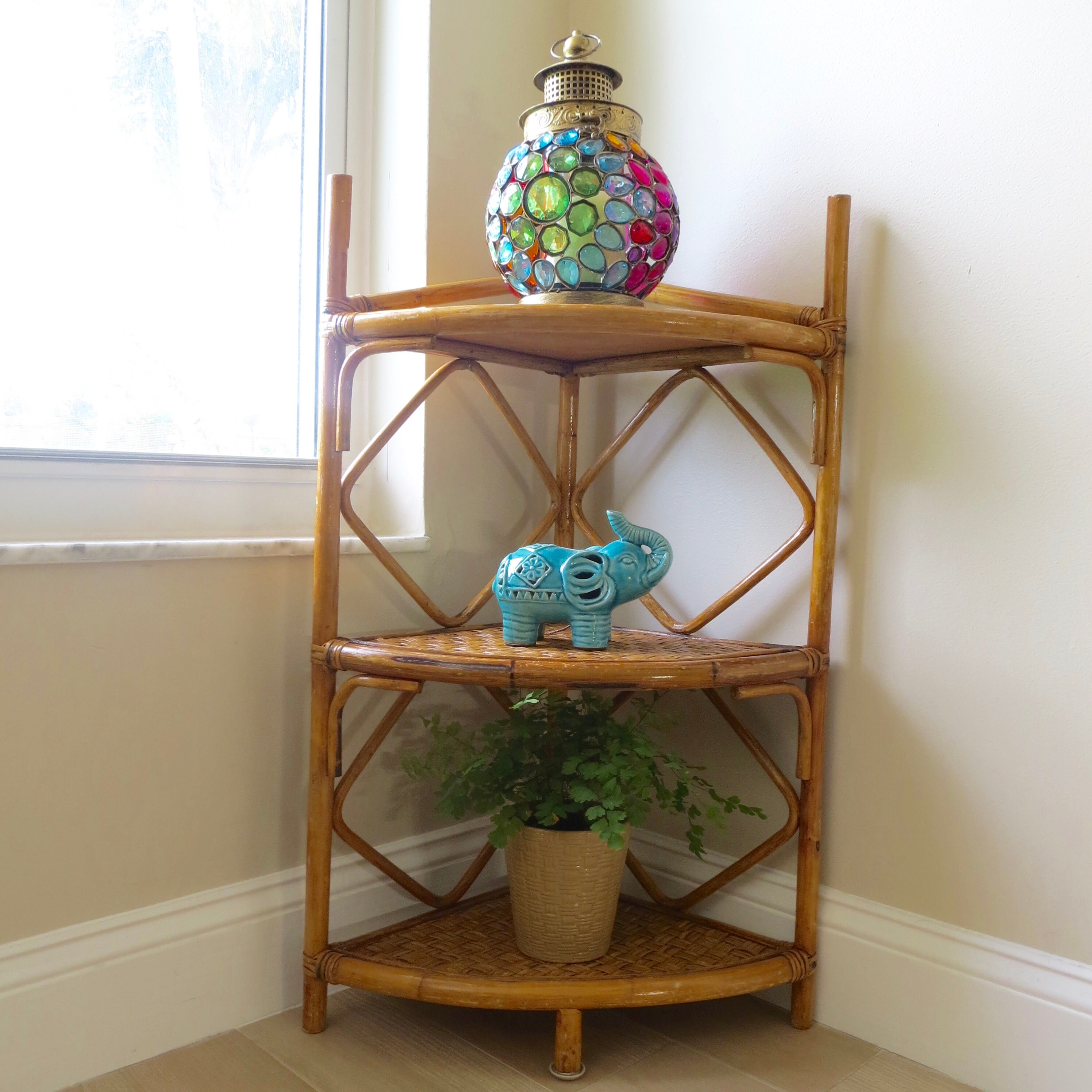 Vintage Rattan Corner Shelf Three Tier Plant Stand Etsy