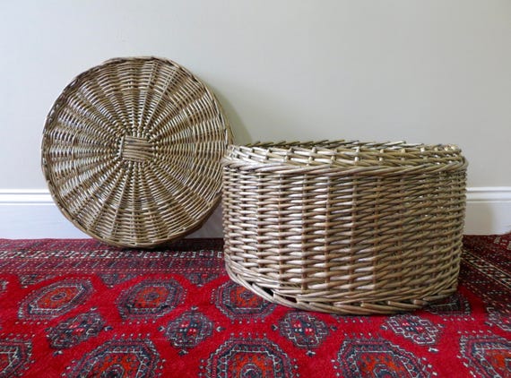 Vintage Round Wicker Basket With Lid Large Woven Vintage Round Wicker Basket With Lid Large Woven Boho Decor