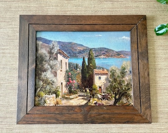 Vintage Framed Coastal Landscape Art on Canvas - European