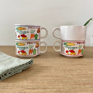 Vintage Soup Mugs Set of 4 Tomato Chicken Vegetable Mushroom Onion Pea Celery image 5