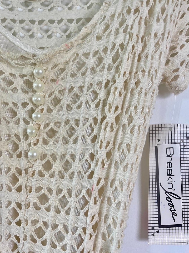 Vintage Cream Maxi Cutwork Dress with Scoop Neck and Cap Sleeves Breakin Loose Size 9/10 NWT Boho Dress image 10