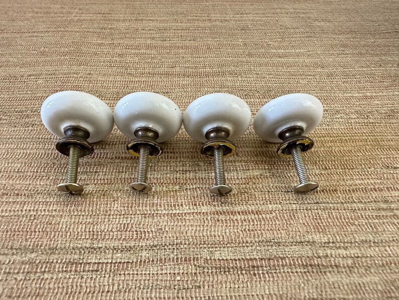 Vintage White Round Ceramic Knobs with Brass Centers for Drawer or Cabinet Sold in Sets image 6