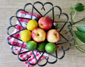 Vintage Black Metal Fruit Basket - Scroll Design