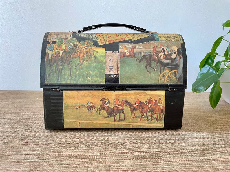 Vintage Decoupaged Thermos Lunchbox Equestrian Themed image 4