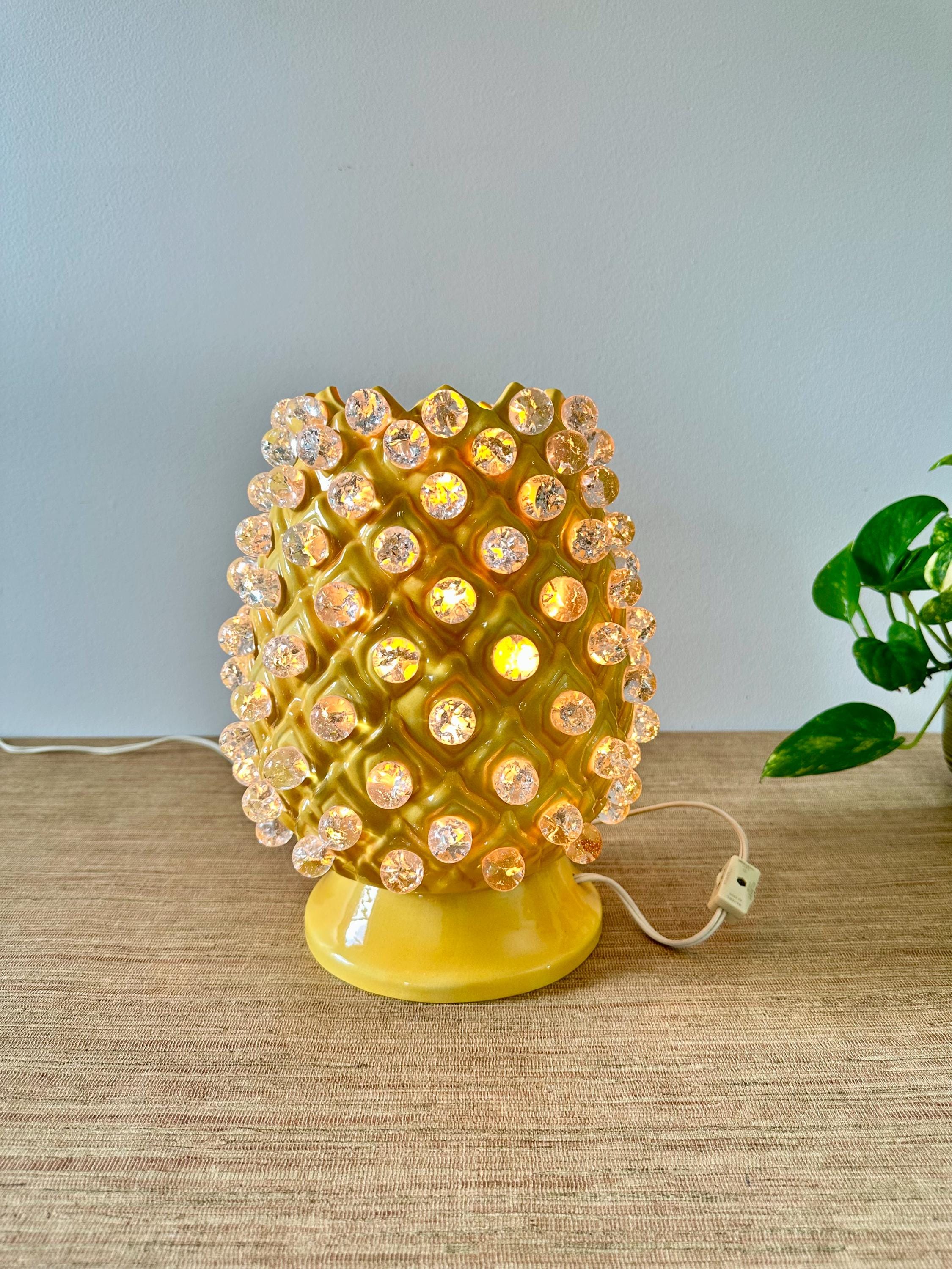 Vintage Ceramic Pineapple Yellow TV Lamp With Glass Marble Inserts
