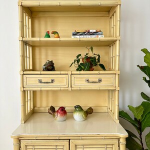 Vintage Henry Link Bali Hai Louvered Cabinet with Hutch Yellow Faux Bamboo Bookshelf image 2