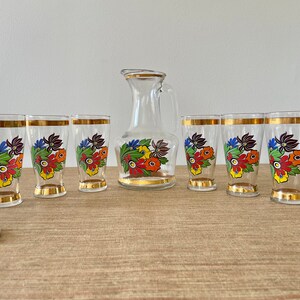 Vintage Floral Pitcher and Glass Set With Gold Trim 7 Piece Set image 3