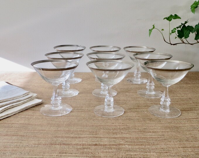 Vintage Stemware Silver Rim Crystal Stemware Silver Band Champagne