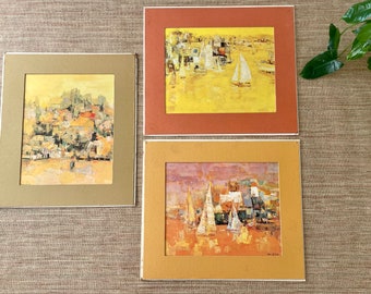 Vintage Jean Kalisch Impresiones originales firmadas - Conjunto de tres - Colección privada Yellow Harbor - Sunset Sailing