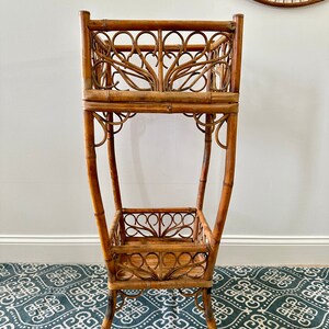 Vintage Tall Tortoiseshell Bamboo Plant Stand Two Tiered image 3