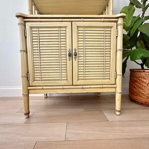 Vintage Henry Link Bali Hai Louvered Cabinet with Hutch Yellow Faux Bamboo Bookshelf image 6