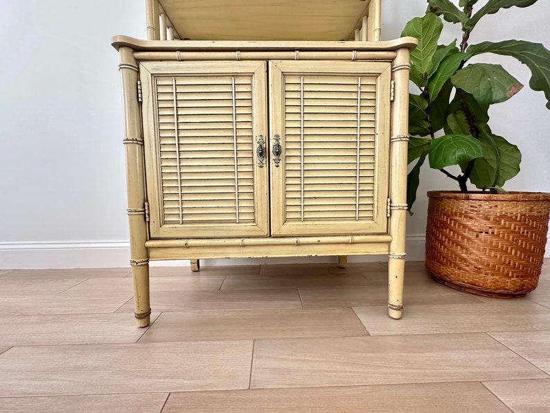 Vintage Henry Link Bali Hai Louvered Cabinet with Hutch Yellow Faux Bamboo Bookshelf image 6